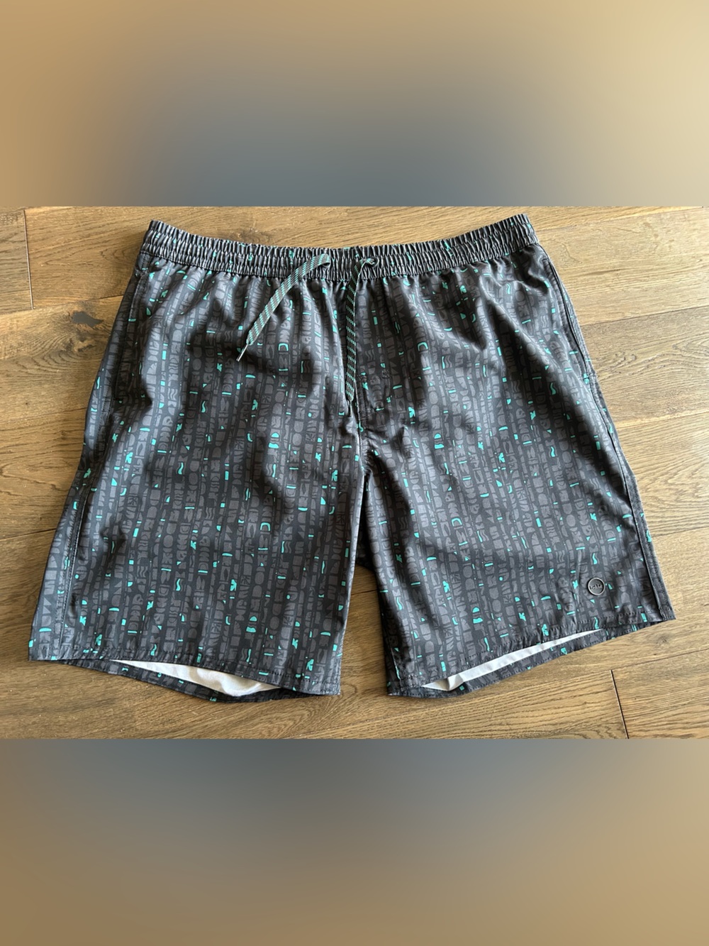 NWOT Men's Black Swim Trunks with Teal Print